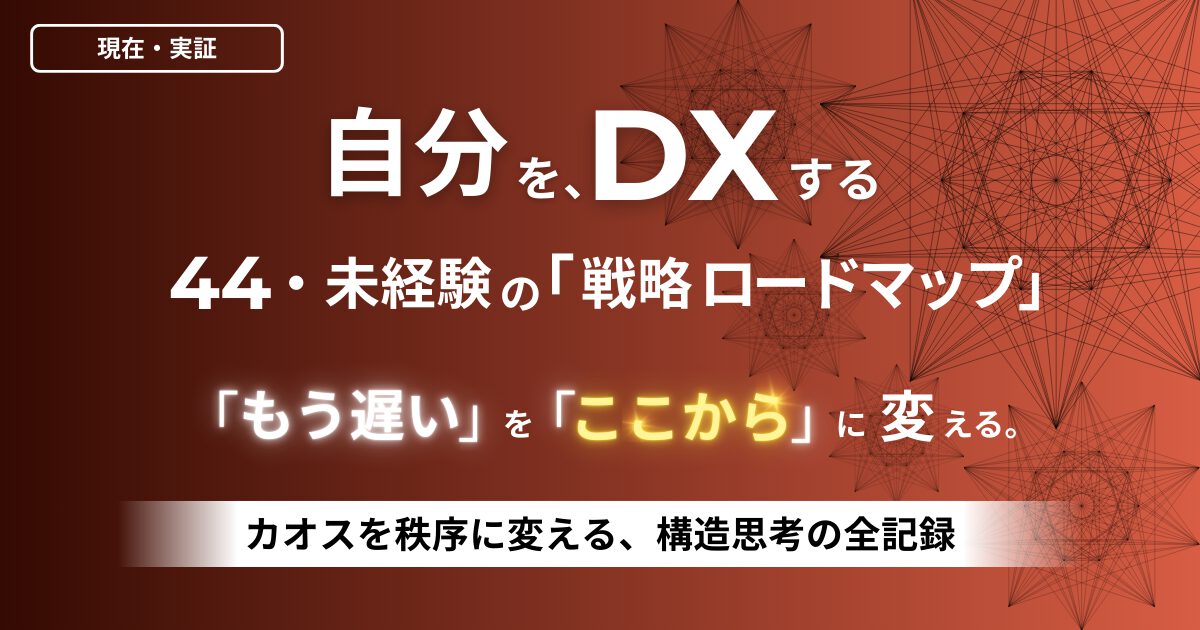 自分を、DXする。44歳・未経験からの戦略ロードマップ」と書かれたテラコッタ色のアイキャッチ画像。