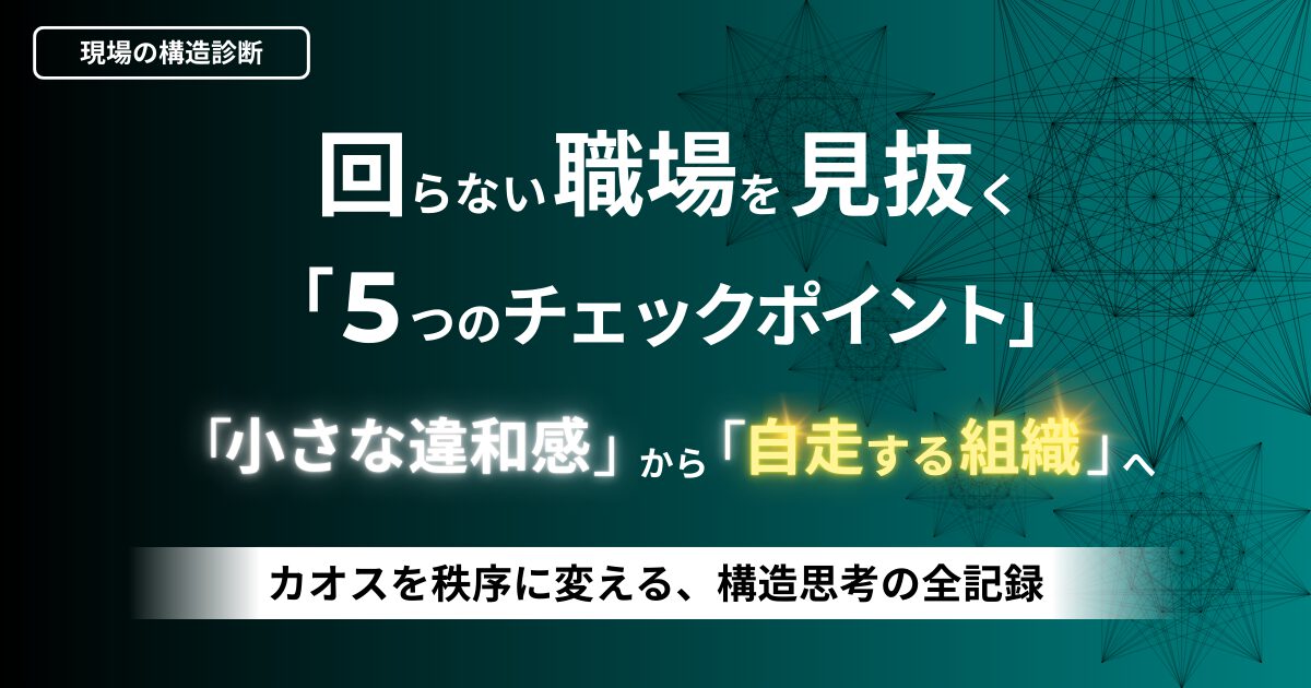 職場の業務改善の入口となる5つのチェックポイントを解説したアイキャッチ画像。