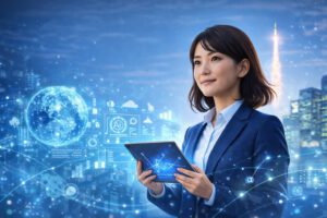 事務局の業務改善に取り組む44歳女性がDXを通じて現場構造を見直すイメージ